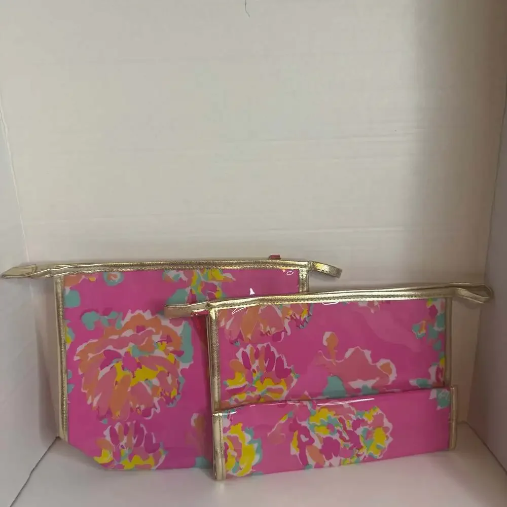 Lilly Pulitzer for Estée Lauder Pink Floral PVC Makeup Cosmetic Bag